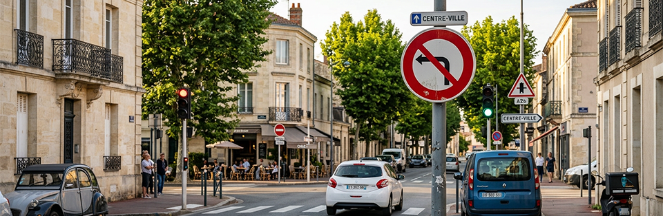 panneau interdit de tourner à gauche carrefour