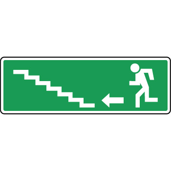 Panneau d'vacuation, escalier en haut  gauche
