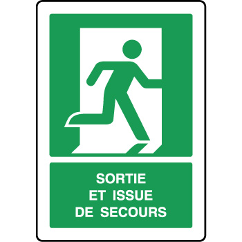Panneau vacuation vertical sortie et issue secours droite