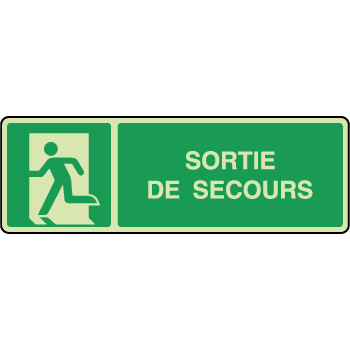Panneau photoluminescent horizontal sortie secours gauche