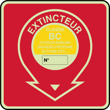 Panneau photoluminescent incendie extincteur classe BC