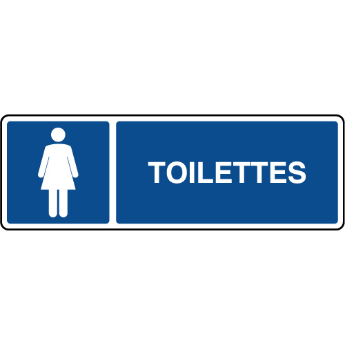 Panneau signalétique indiquant des toilettes PMR avec nouveau pictogramme