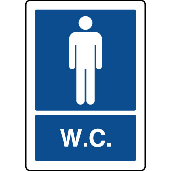 Panneau d'information vertical sigle hommes texte WC