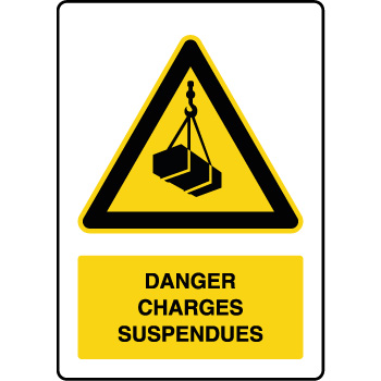 Panneau de danger vertical charges suspendues