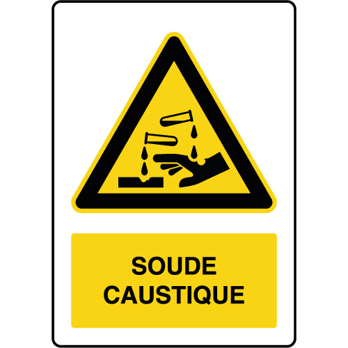 Panneau de danger vertical soude caustique - Virages