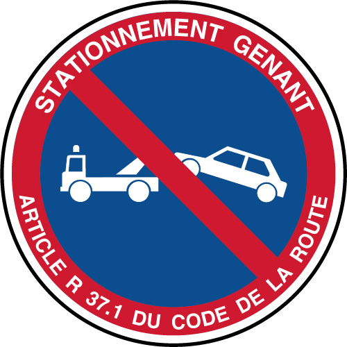 Panneau Stationnement Gênant Art.R37-1 Code de la Route. Sticker, Pvc, Alu