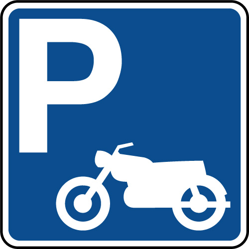 Panneau indication de parking réservé aux motos - Virages