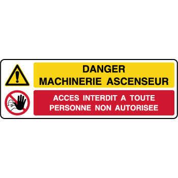 Panneau 2 symboles combins danger machinerie ascenseur