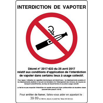 Panneau vertical dcret interdiction de vapoter