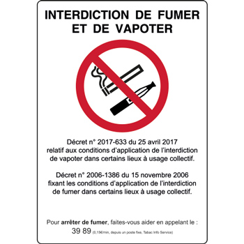 Panneau dcret interdiction de fumer et vapoter