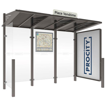 Abri bus Conviviale vitrine droite et bardage gauche